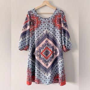 Xtraordinary Midi Long Sleeve Dress ~ L ~ Bright Pattern